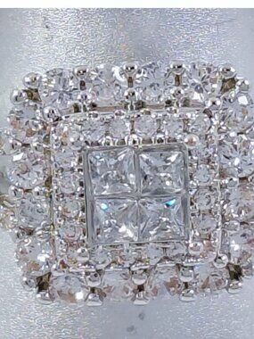 NEW 925 Silver & CZ Four Squares w White Sapphire Engagement Statement Ring Sz 7